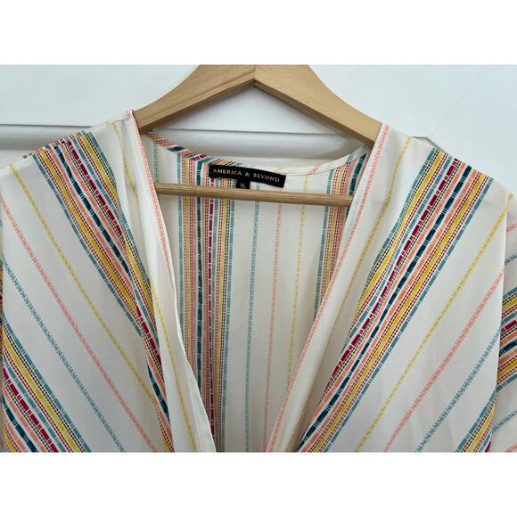 American & Beyond Striped Midi Dress Womens XL Boho Beach Fairy Whimsy Resort - Picture 7 of 16